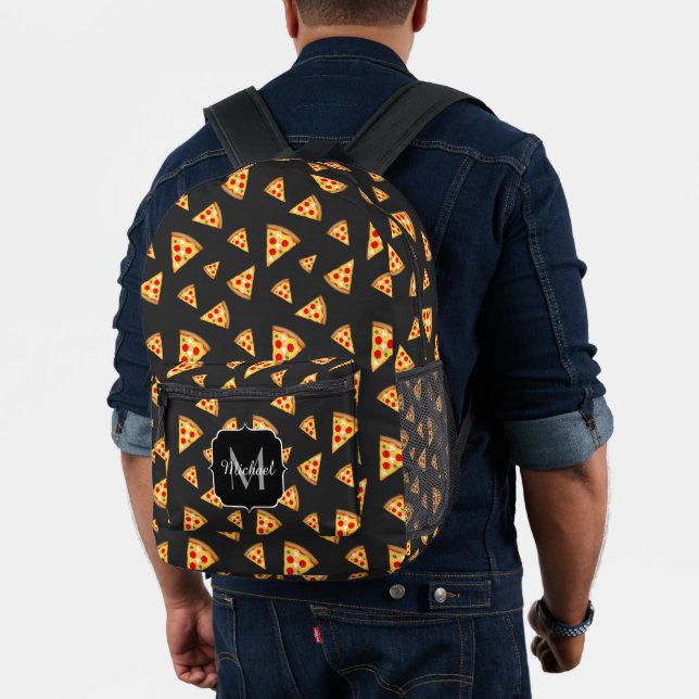 Mochila Impresa Guay divertido pizzas patrón gris oscuro Monograma (Insitu (Modelo))