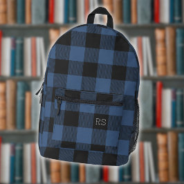 Mochila Impresa Guay Monogram Initials Blue Gingham Buffalo Check