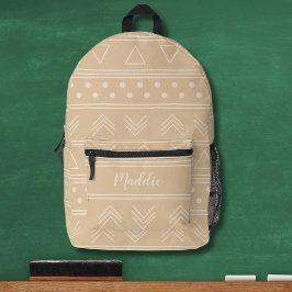 Mochila Impresa Guay Trendy Tan Mudcloth Monograma Nombre