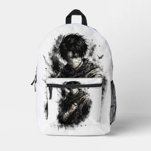 Mochila Impresa Guerrero de Anime Oscuro Ninja Vendado Arte Grunge