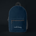 Mochila Impresa Guión azul de la marina | Monograma moderno con es<br><div class="desc">Un diseño de monograma personalizado sencillo y elegante en un estilo casual escrito a mano en blanco y azul marino monocromo. El monograma puede ser fácilmente personalizado para hacer un diseño tan único como usted! El regalo o accesorio perfecto para cualquier ocasión.</div>