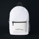 Mochila Impresa Guión blanco | Monograma moderno con estilo<br><div class="desc">Un diseño sencillo y elegante de monograma personalizado en un estilo casual escrito a mano en blanco y negro monocromo. El monograma puede ser fácilmente personalizado para hacer un diseño tan único como usted! El regalo o accesorio perfecto para cualquier ocasión.</div>