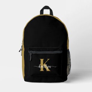 Mochila Impresa Guion de Monograma de Oro Negro