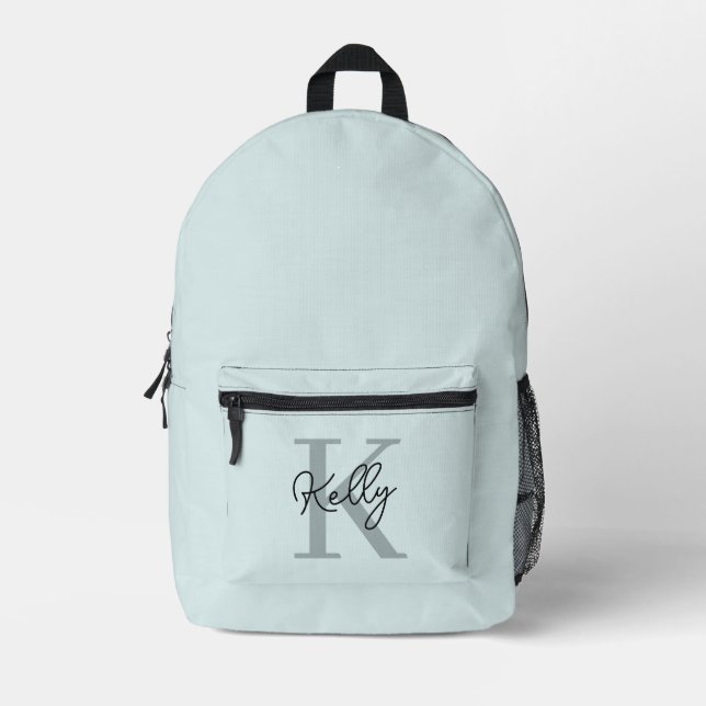 Mochila Impresa Guión moderno de monograma azul Aqua (Anverso)