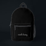 Mochila Impresa Guión negro | Monograma moderno con estilo<br><div class="desc">Un diseño de monograma personalizado sencillo y elegante en un estilo casual escrito a mano en blanco y azul marino monocromo. El monograma puede ser fácilmente personalizado para hacer un diseño tan único como usted! El regalo o accesorio perfecto para cualquier ocasión.</div>