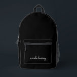 Mochila Impresa Guión negro | Monograma moderno con estilo<br><div class="desc">Un diseño de monograma personalizado sencillo y elegante en un estilo casual escrito a mano en blanco y azul marino monocromo. El monograma puede ser fácilmente personalizado para hacer un diseño tan único como usted! El regalo o accesorio perfecto para cualquier ocasión.</div>