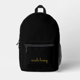Mochila Impresa Guión negro y dorado | Monograma moderno elegante
