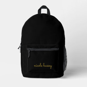 Mochila Impresa Guión negro y dorado   Monograma moderno elegante