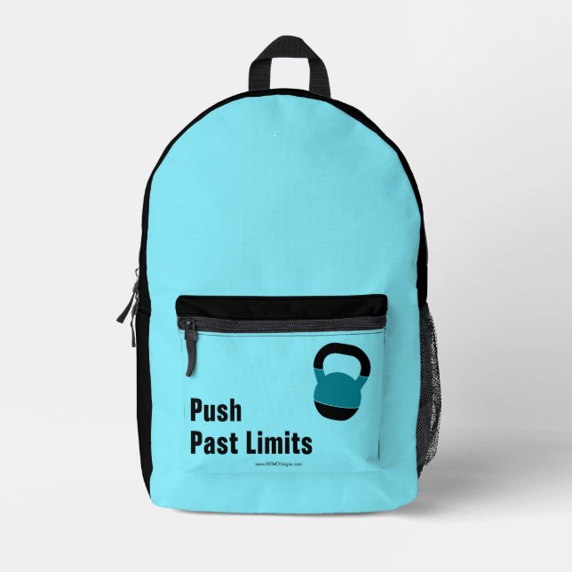 Mochila Impresa Gym Motto Push Past Limits Electric-Blue Black (Anverso)