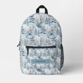 Mochila Impresa Hada de invierno azul lindo Nombre personalizable
