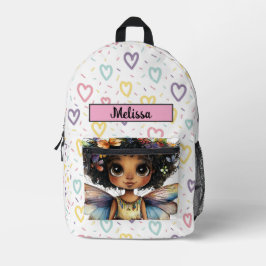 Mochila Impresa Hada Princesa Bonita Chica Negra Nombre Personaliz