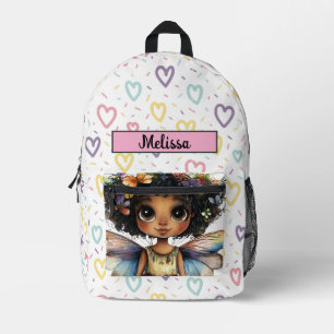 Mochila Impresa Hada Princesa Bonita Chica Negra Nombre Personaliz