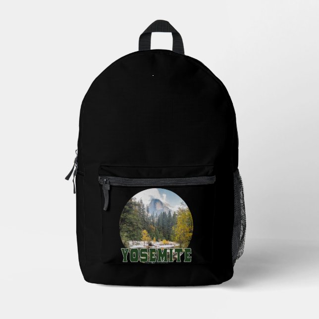 Mochila Impresa Half Dome en otoño, con texto "Yosemite" (Anverso)