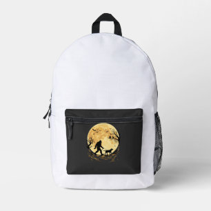 Mochila Impresa Halloween Bigfoot Labrador Caminando Bajo Luna Lle
