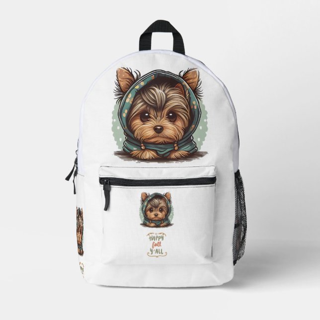 Mochila Impresa Happy Fall Y'all Yorkshire Terrier Otumn Hoodie (Anverso)