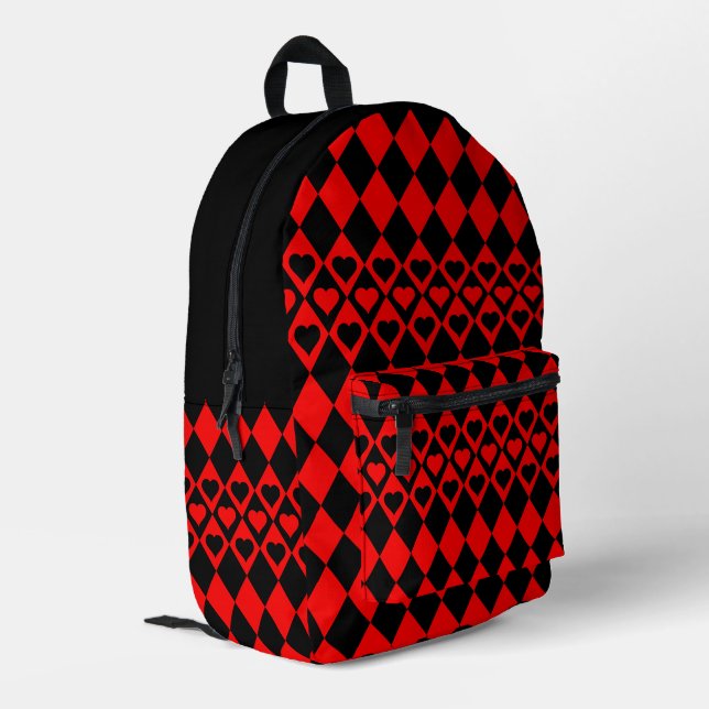Mochila Impresa Harlequin rojo y negro con corazón (Esquina izquierda trasera)