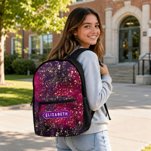 Mochila Impresa Hermosa Inicial Personalizada con Brillo Dorado Ne