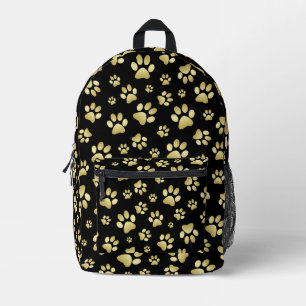 Mochila Impresa Hermosas huellas de patas doradas sobre fondo negr