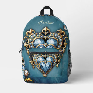 Mochila Impresa Hermoso corazón azul noble.