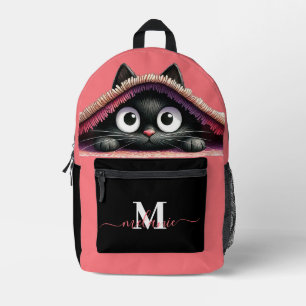 Mochila Impresa Hermoso Gatito Lindo Personalizado con Letra Inici