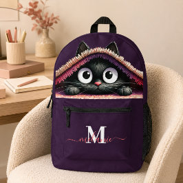 Mochila Impresa Hermoso Gatito Negro Lindo Nombre Personalizado Mo