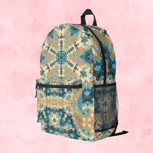 Mochila Impresa Hex Mandala Azul y Naranja