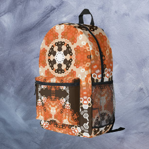 Mochila Impresa Hex Mandala Naranja Blanco y Marrón