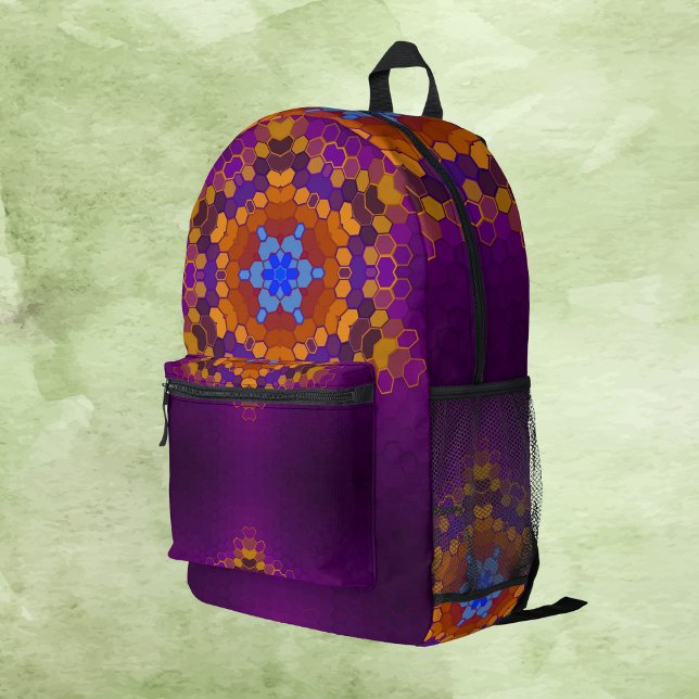 Mochila Impresa Hex Mandala Naranja púrpura y azul (Subido por el creador)