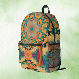 Mochila Impresa Hex Mandala Naranja y azul