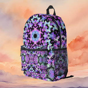 Mochila Impresa Hex Mandala Púrpura Rosa y Azul