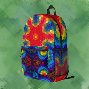 Mochila Impresa Hex Mandala Rojo Amarillo y Azul