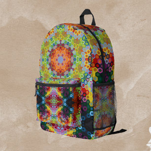 Mochila Impresa Hex Mandala Rosa verde y Naranja