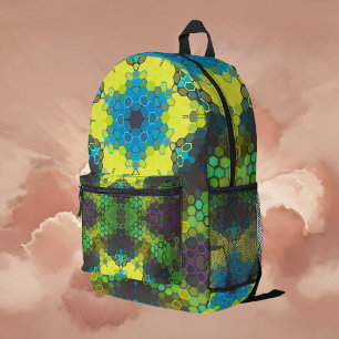 Mochila Impresa Hex Mandala Verde Amarillo y Azul