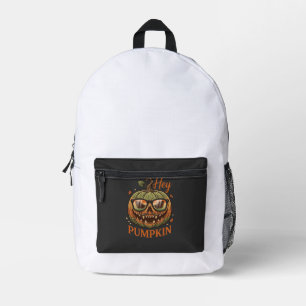 Mochila Impresa Hey Pumpkin Halloween Jack Lantern Gafas Bigote