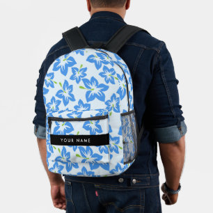 Mochila Impresa Hibiscus azul, Flores azules, tu nombre
