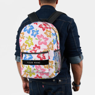 Mochila Impresa Hibiscus Colorido, Patrón De Flores, Tu Nombre