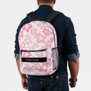 Mochila Impresa Hibiscus rosa, flores rosas, tu nombre