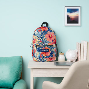 Mochila Impresa Hibiscus vuelve al patrón botánico escolar