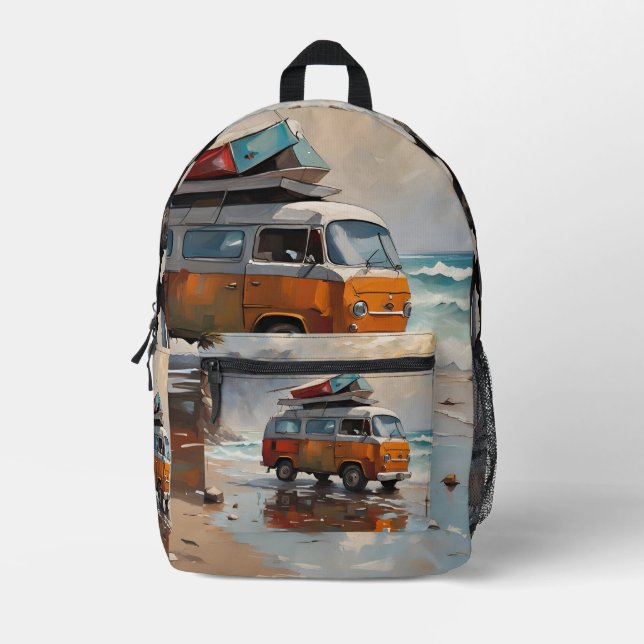 Mochila Impresa Hippie Van Seascape Traveller Mood Art (Anverso)