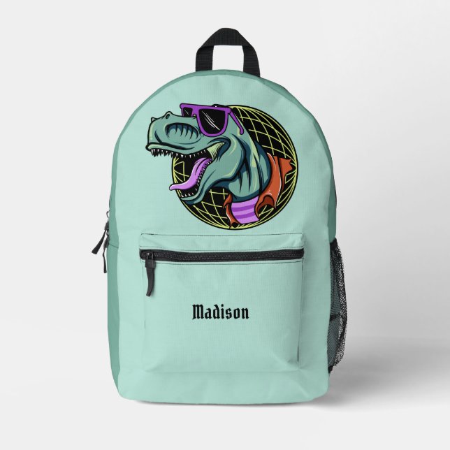 Mochila Impresa Hipster T-Rex nombre y color personalizados (Anverso)
