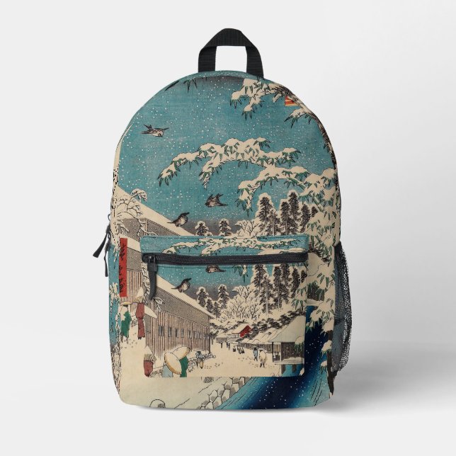 Mochila Impresa Hiroshige paisaje invernal de japón (Anverso)