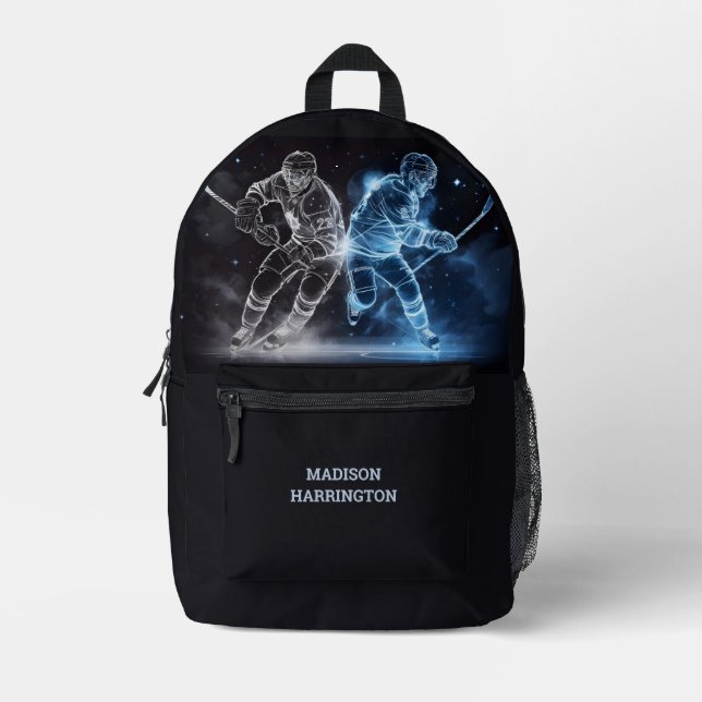 Mochila Impresa Hockey sobre hielo de nombre personalizado (Anverso)
