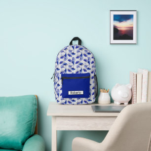 Mochila Impresa Hoja de gingko azul y blanca
