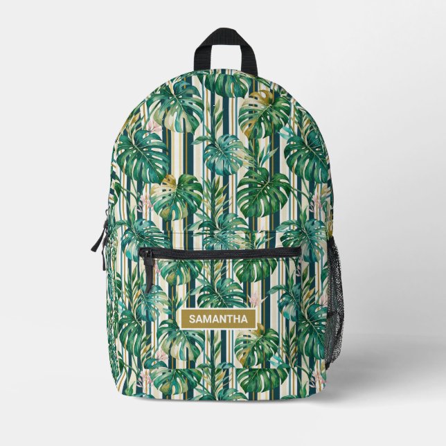 Mochila Impresa Hoja de Monstera Personalizada (Anverso)