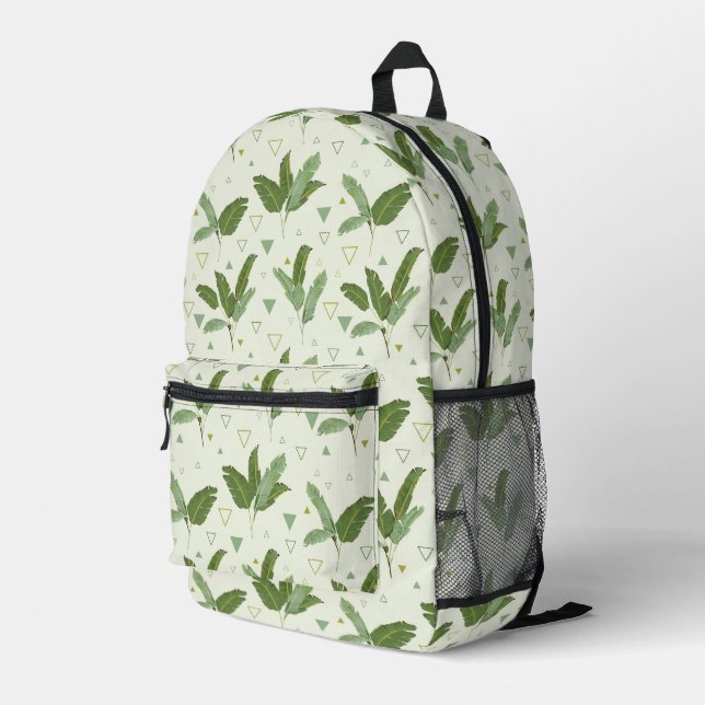 Mochila Impresa Hoja de plátano con triángulos (Esquina derecha trasera )