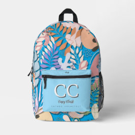 Mochila impresa : Hojas abstractas (azul)