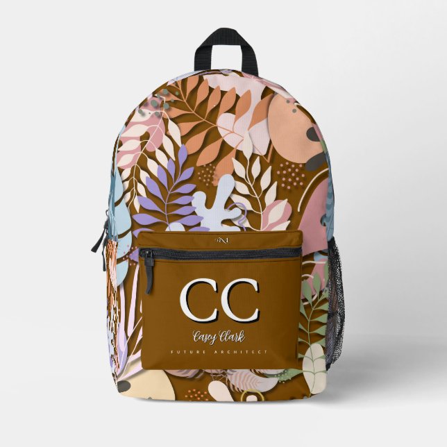 Mochila impresa : Hojas abstractas (marrón) (Anverso)