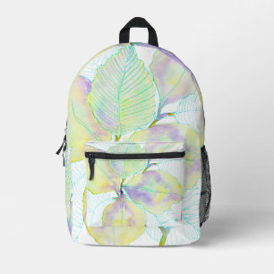 Mochila Impresa Hojas Botánicas Acuarela Amarillo Verde Pastel