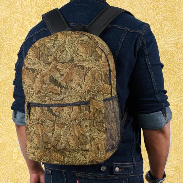 Mochila Impresa Hojas de Acanthus por William Morris, textil antig (Acanthus Leaves by William Morris, Antique Textile Printed Backpack)