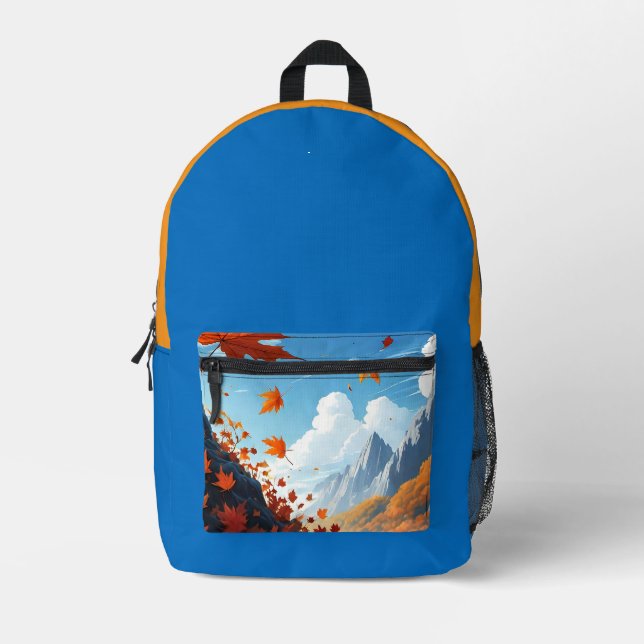 Mochila Impresa Hojas de otoño naranja-azul (Anverso)